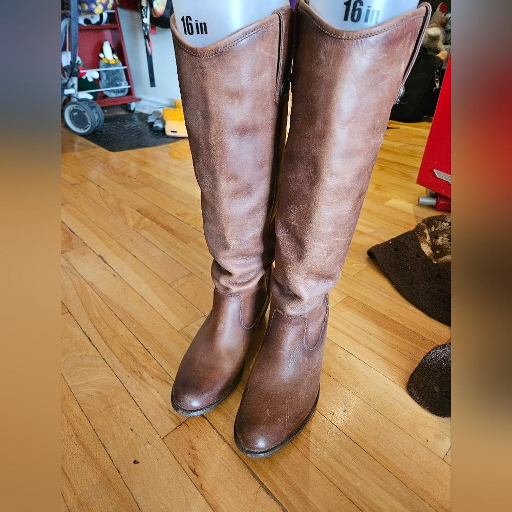 Jackie Button Brown Leather Knee-High Women's Boots